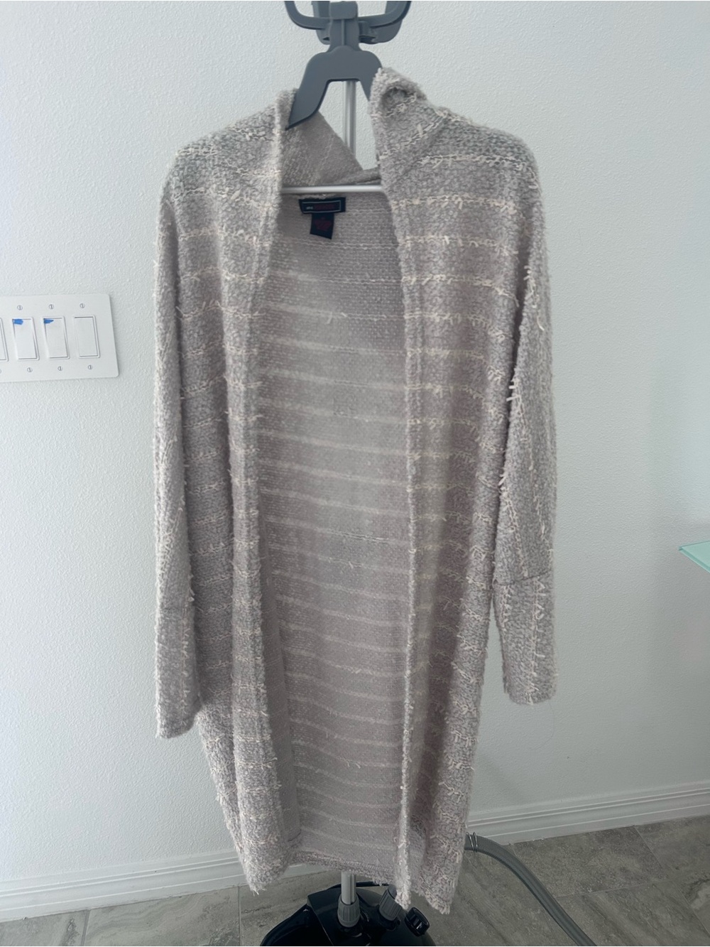 Cozy Open-Front Hooded Long Sleeve Dress - Light Gray